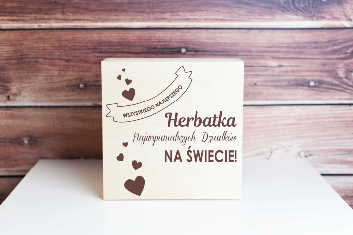 Skrzynka drewniana z grawerem na herbatę dla Babci, Dziadka, prezent, upominek na Dzień Babci, Dzień Dziadka 04 - zdjęcie 3