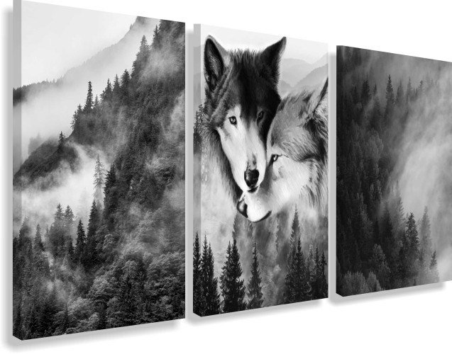 Obrazy na ścianę sypialni, salonu skandynawskie, las, wilki 20293 - 1