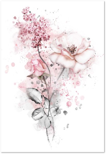Obraz na ścianę do sypialni pastele, różowe kwiaty, akwarela 20301 Naklejkomania - zdjecie 1