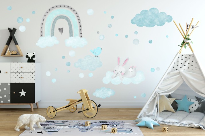 Naklejki dla dzieci na ścianę błękitne chmury  40449 Naklejkomania - zdjecie 1