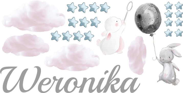 Naklejka z imieniem dla dziecka króliczek gwiazdki 63514 - zdjęcie 2