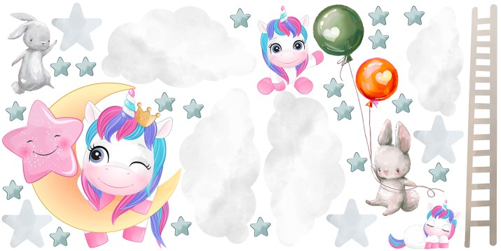 Naklejki na ścianę dla dzieci jednorożec balony 41537 - zdjęcie 2