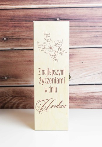 Skrzynka drewniana, prezent podziękowanie skrzynka na wino urodzinowa 03
