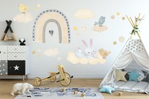 Naklejki dla dzieci na ścianę króliczek chmury ptaki 40445 Naklejkomania - zdjecie 1 - miniatura