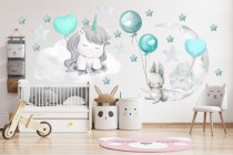 Naklejki na ścianę dla dziecka jednorożec balony 41536 Naklejkomania - zdjecie 1 - miniatura