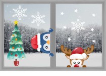 Naklejka świąteczna na szybę drukowana na folii bezbarwnej 22002 choinka, pingwinek, renifer Naklejkomania - zdjecie 1 - miniatura