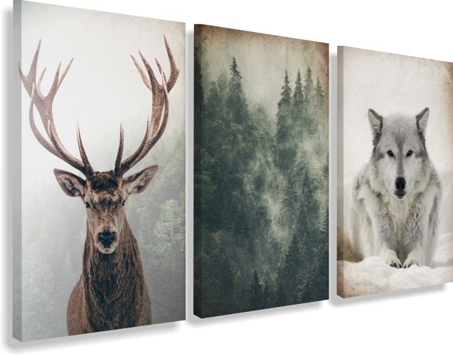 Obraz na ścianę do sypialni las, jeleń, wilk 20354 - 1