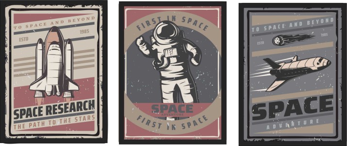 Zestaw trzech plakatów plakaty na ścianę w ramie wyprawa w kosmos KD013 Naklejkomania - zdjecie 1