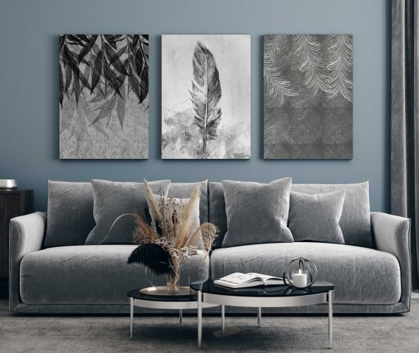 Obraz na ścianę do sypialni abstrakcja, pióra, liście 20366 - zdjęcie 2