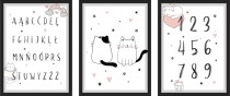 Zestaw trzech plakatów plakaty na ścianę w ramie słodkie kotki z alfabetem i cyframi KD008 Naklejkomania - zdjecie 1 - miniatura