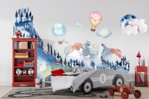 Naklejki dla dzieci na ścianę góry las auta balony 41590 150X300 Naklejkomania - zdjecie 1 - miniatura