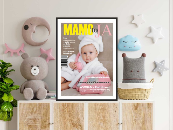 Plakat w czarnej ramce metryczka, urodziny, chrzest, gazetowa 23096 - zdjęcie 2
