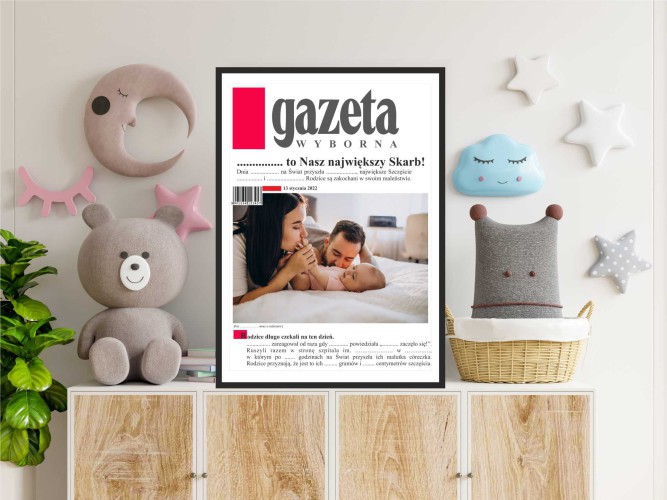 Plakat w czarnej ramce metryczka, urodziny, chrzest, gazetowa 23097 - zdjęcie 2