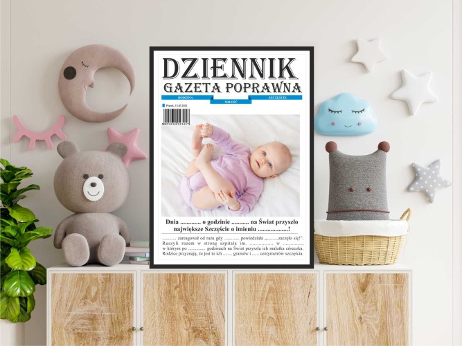 Plakat w czarnej ramce metryczka, urodziny, chrzest, gazetowa 23095 - zdjęcie 2