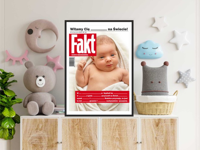 Plakat w czarnej ramce metryczka, urodziny, chrzest, gazetowa 23093 - zdjęcie 2