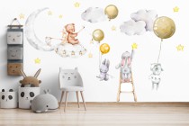 Naklejki dla dzieci na ścianę pastelowe zwierzątka z balonami 22008 Naklejkomania - zdjecie 1 - miniatura