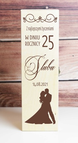 Skrzynka drewniana na wino, alkohol, prezent na 25 rocznicę ślubu W02 Naklejkomania - zdjecie 1