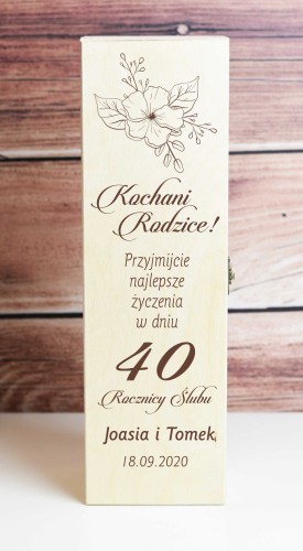 Skrzynka drewniana na wino, alkohol, prezent na 40 rocznicę ślubu W03 Naklejkomania - zdjecie 1