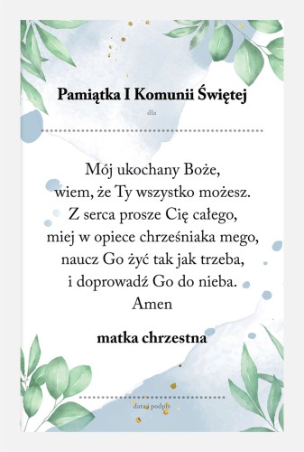 Plakat w ramie Komunia Święta prezent na Komunię od matki chrzestnej 61508 Naklejkomania - zdjecie 1