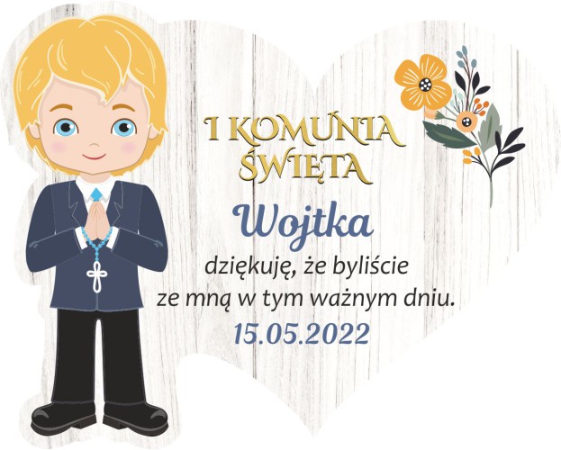 Podziękowanie dla gości Pierwsza Komunia Święta magnes na lodówkę serduszko 66630 - zdjęcie 2