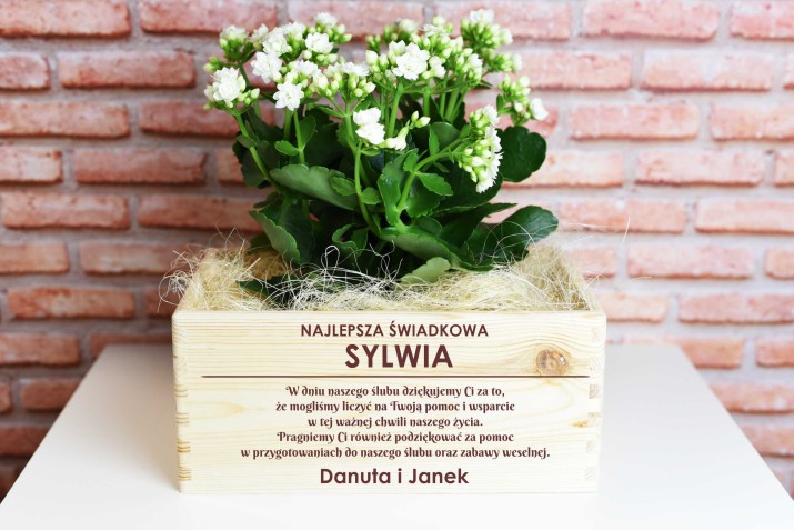 Skrzynka drewniana na kwiaty, podziękowanie dla świadkowej, ślub, wesele KS004 Naklejkomania - zdjecie 1