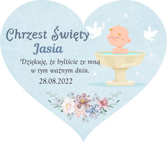 Podziękowanie dla gości z okazji Chrztu magnes serce na lodówkę 66653 - zdjęcie 2