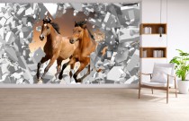 Fototapeta ścienna 3D Konie rozbijają ścianę 42217 Naklejkomania - zdjecie 1 - miniatura