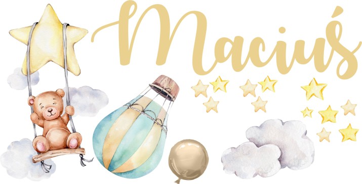 Naklejka z imieniem dla dziecka chmurki, balony 63528 - zdjęcie 2