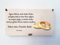 Skrzyneczka z nadrukiem, pudełko drewniane na pieniądze, prezent na ślub, wesele, 24617 Naklejkomania - zdjecie 1 - miniatura