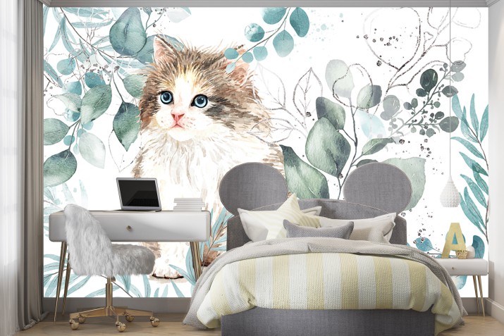 Tapeta Flizelinowa na ścianę kot ukryty w liściach 41826