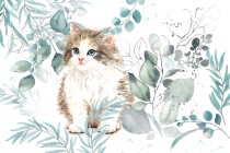 Tapeta Flizelinowa na ścianę kot ukryty w liściach 41826 Naklejkomania - zdjecie 2 - miniatura