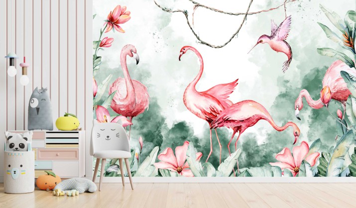 Tapeta Flizelinowa do pokoju dziecięcego flamingi, 21125