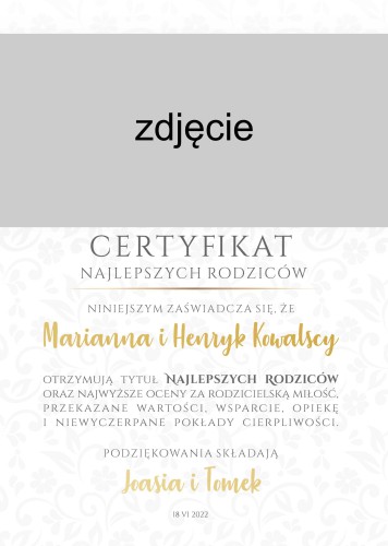 Prezenty na podziękowanie dla rodziców, certyfikat, plakat ze zdjęciem 20570 - zdjęcie 2
