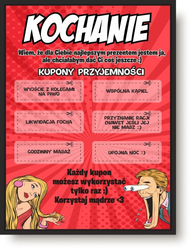 Prezent na Dzień Chłopaka, Walentynki plakat z zabawnymi kuponami 61411 Naklejkomania - zdjecie 1