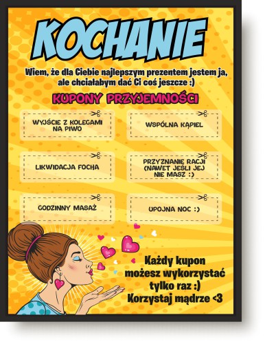 Prezent na Dzień Chłopaka, Walentynki plakat z zabawnymi kuponami 61412 Naklejkomania - zdjecie 1