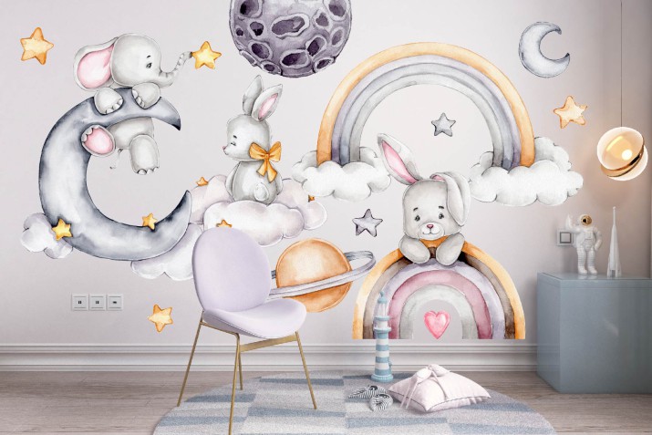 Naklejki dla dzieci króliki w kosmosie 41947 Naklejkomania - zdjecie 1