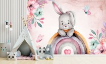 Fototapeta na ścianę do pokoju dziecięcego, pastelowy króliczek 21148 Naklejkomania - zdjecie 1 - miniatura