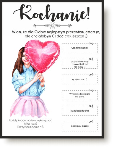 Prezent na Dzień Chłopaka, Walentynki plakat z zabawnymi kuponami 61415 Naklejkomania - zdjecie 1