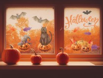Naklejka na szybę dekoracje na Halloween dynie duchy 68007 Naklejkomania - zdjecie 1 - miniatura