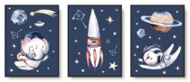 Zestaw trzech plakatów plakaty na ścianę kosmiczna przygoda KD067 Naklejkomania - zdjecie 1 - miniatura