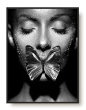 Plakat na ścianę poster kobieta z motylem na ustach monochrom 61547 Naklejkomania - zdjecie 1 - miniatura