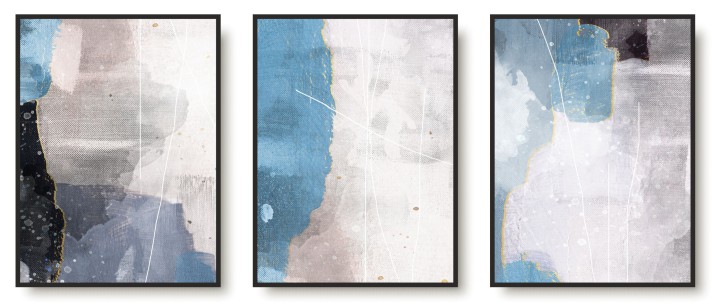 Trzy plakaty ozdobne na ścianę abstrakcyjny błękit KP360