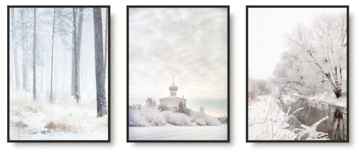 Zestaw trzech plakatów postery zaśnieżony krajobraz KP336 Naklejkomania - zdjecie 1