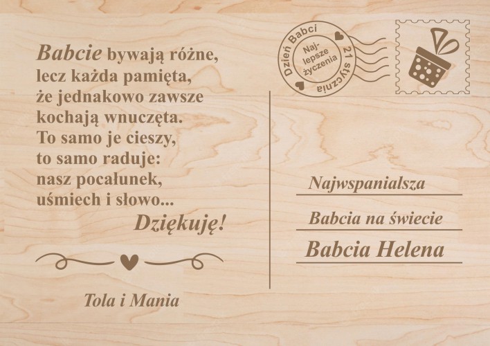 Drewniana pocztówka z życzeniami prezent na Dzień Babci 42785 Naklejkomania - zdjecie 1