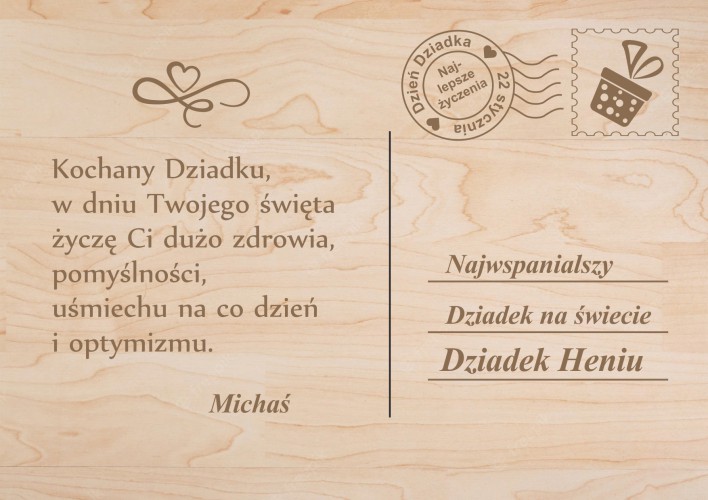 Drewniana pocztówka z życzeniami prezent na Dzień Dziadka 42788 Naklejkomania - zdjecie 1