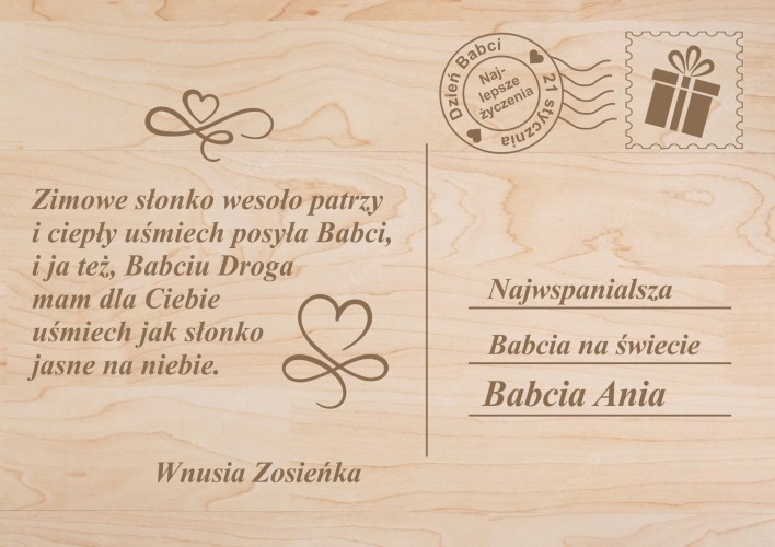 Drewniana pocztówka z życzeniami prezent na Dzień Babci 42787 Naklejkomania - zdjecie 1