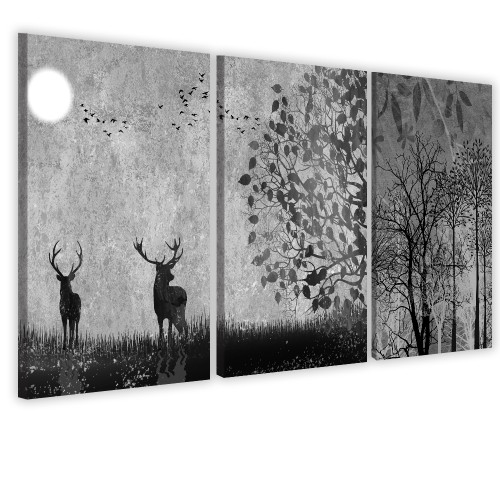 Obrazy tryptyki na ścianę ścienne jelenie na polanie 32119 Naklejkomania - zdjecie 1