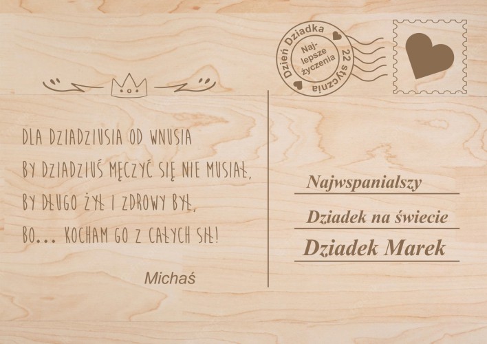 Drewniana pocztówka z życzeniami prezent na Dzień Dziadka 42789 Naklejkomania - zdjecie 1