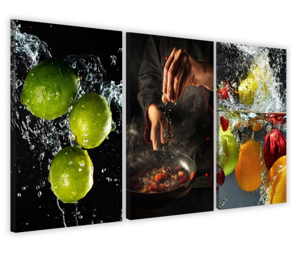 Obrazy tryptyki do kuchni owoce warzywa w wodzie 32174 Naklejkomania - zdjecie 1