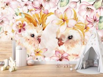 Tapeta Flizelinowa na ścianę papugi nimfy w kwiatach 21198 Naklejkomania - zdjecie 1 - miniatura